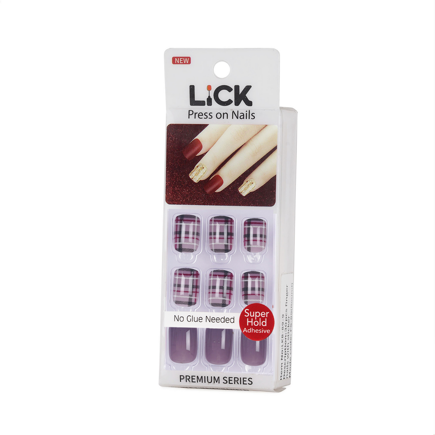 LICK NAILS Griege with check print Shade Press on Nails