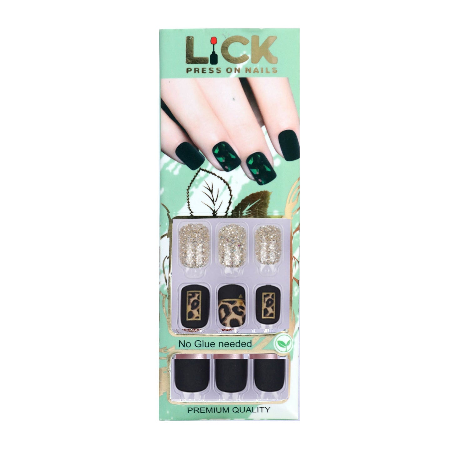 LICK NAILS Matte Finish Black With Cheetah Design Press On Nails