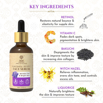 KHADI Retinol And Vitamin C Face Serum For Wrinkle Free, Glowing & Bright Skin , 30ml