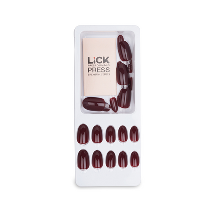 LICK NAILS Oval Shape Dark Maroon Press On Nails