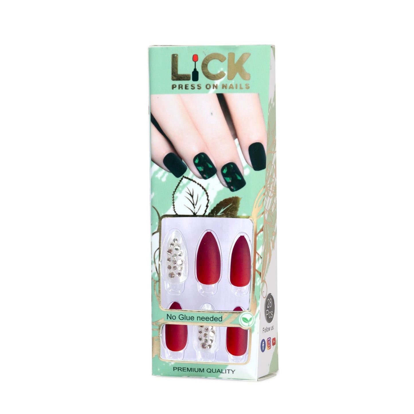 LICK NAILS Red and white Shade Press on Nails