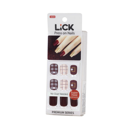 LICK NAILS Geometric Printed Glossy Burnt Brown Press on Nails