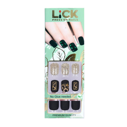 LICK NAILS Matte Finish Black With Cheetah Design Press On Nails