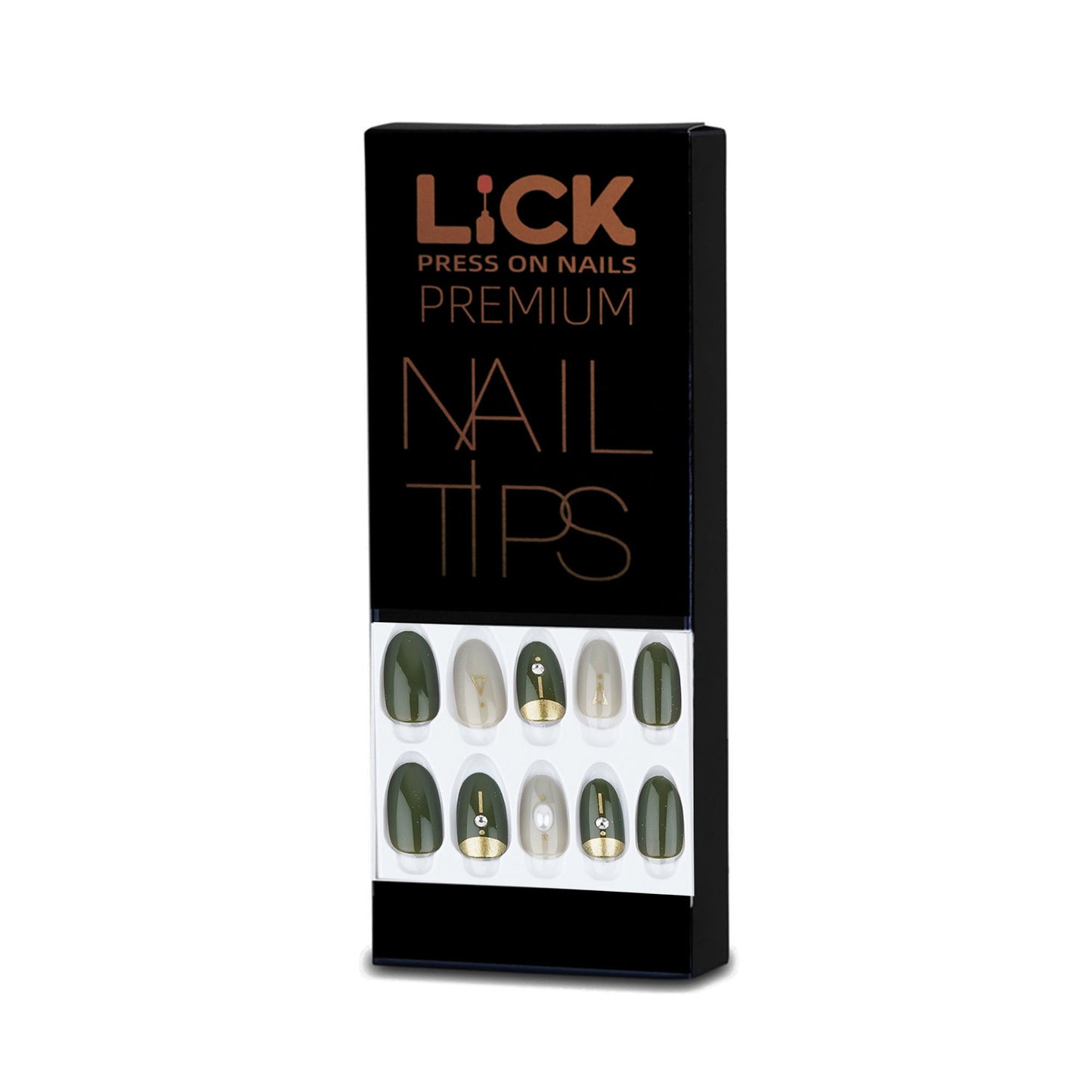 LICK NAILS Oval Shape  Dark Oliv Pastel Press On Nails