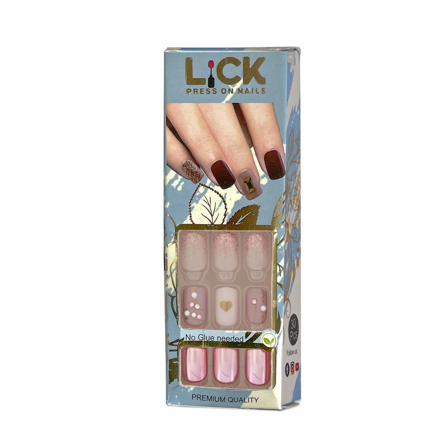 LICK NAILS Check Design Grey & Blue Press on Nails