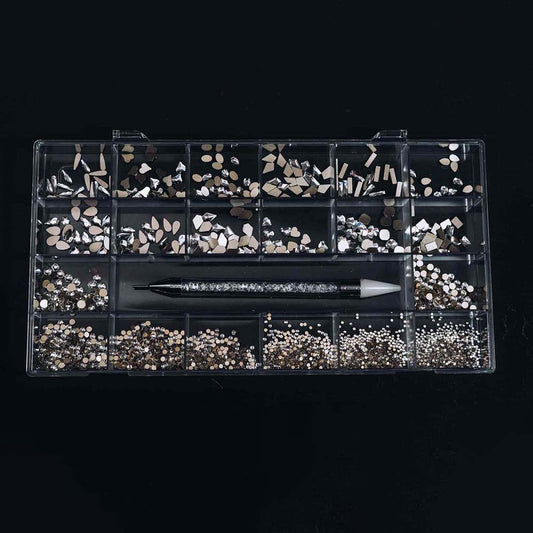 Lick Nails Rhine Stones multiple shape 21 Grid box- 50 pc