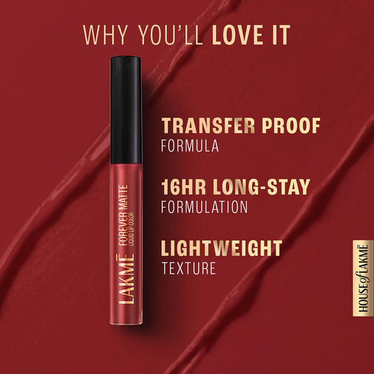 Lakme Forever Matte Liquid Lip Color - CRIMSON ROSE